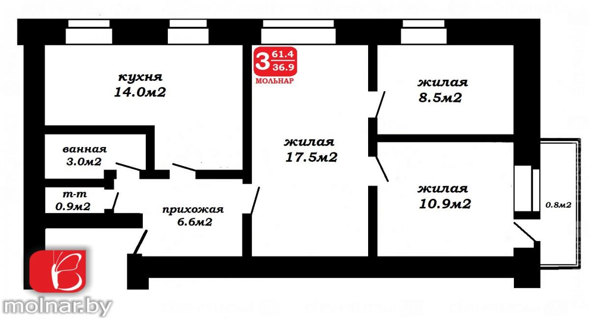 Продам 3-комнатную квартиру в Молодечно, 6