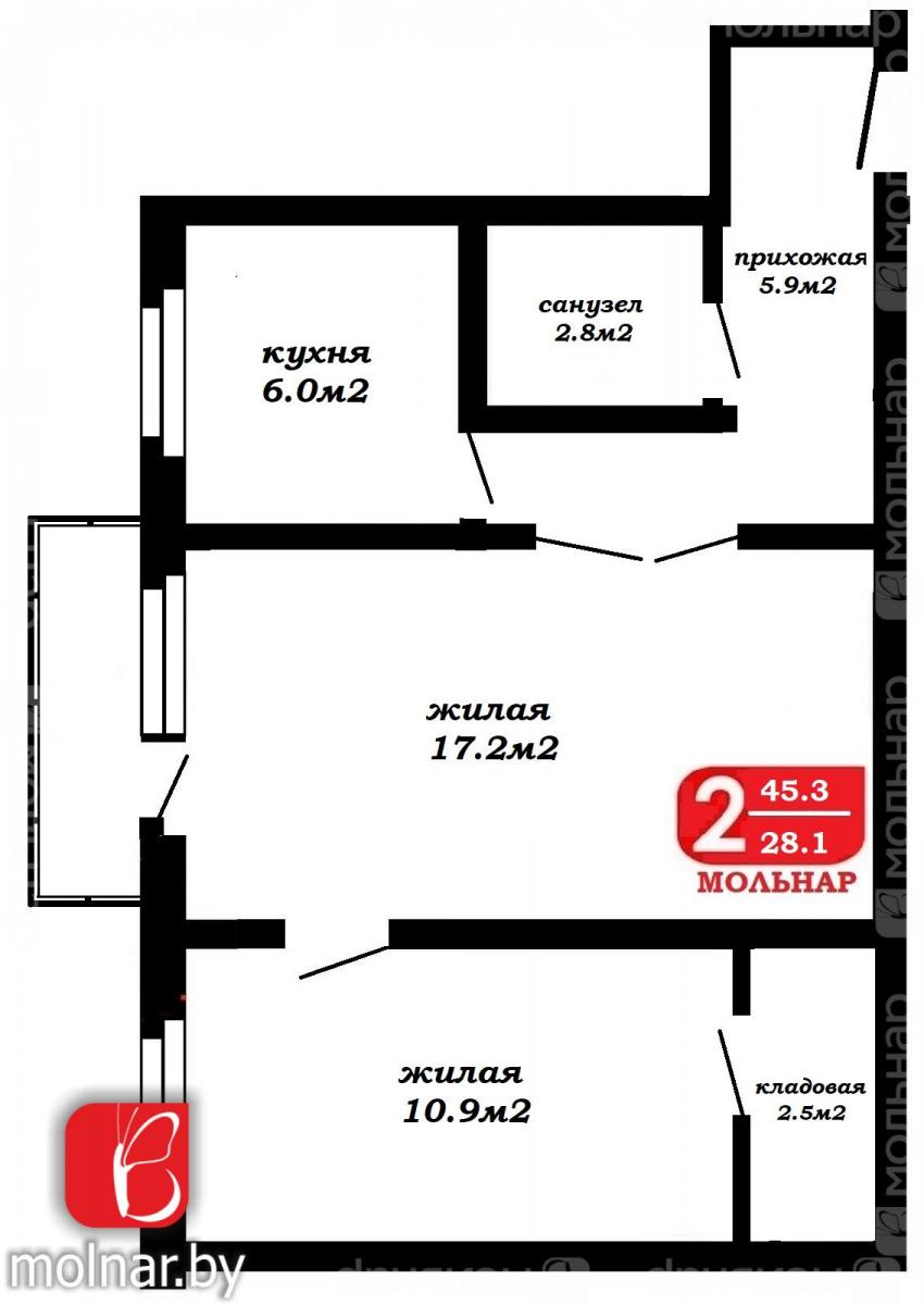 Продам 2-комнатную квартиру в Минске в Советском р-не, 52