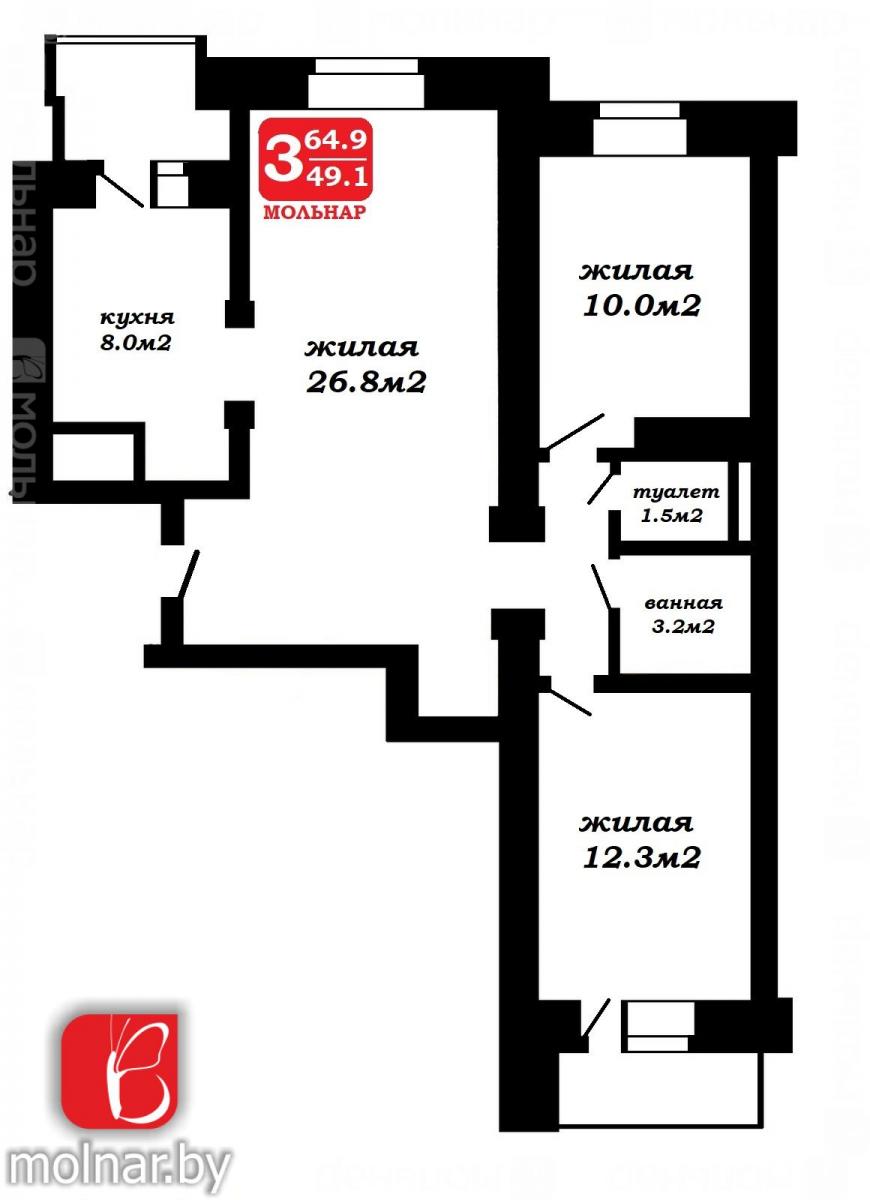 Продам 3-комнатную квартиру в Минске в Центральном р-не, Переспа, Червякова ул., 2/4