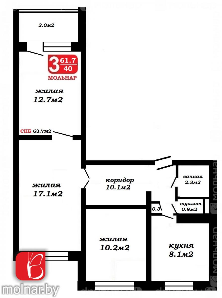 Продам 3-комнатную квартиру в Минске в Советском р-не, Некрасова ул., 35/2