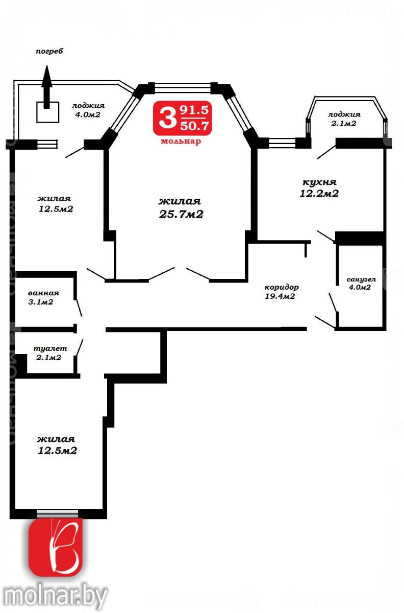 Продам 3-комнатную квартиру в Минске в Московском р-не, 11