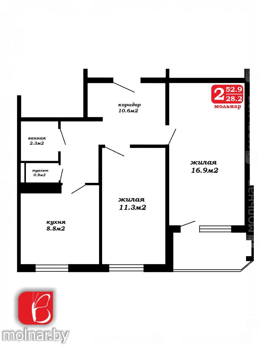 Продам 2-комнатную квартиру в Минске в Ленинском р-не, Лошица, Игуменский тракт, 36