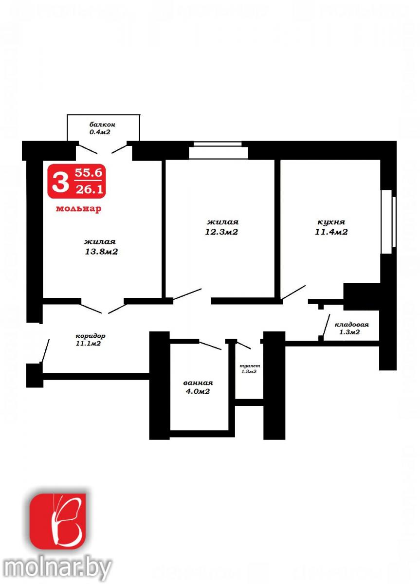 Продам 3-комнатную квартиру в Минске в Московском р-не, Бобруйская ул., 21