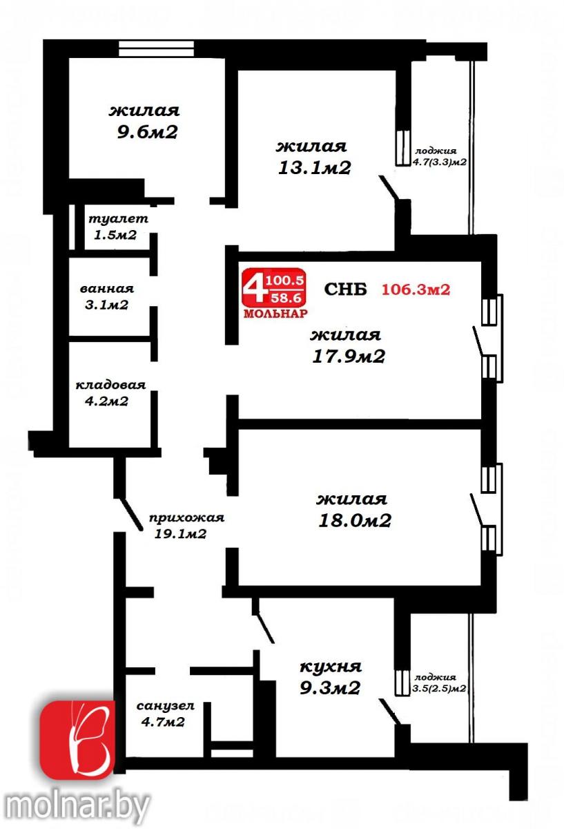Продам 4-комнатную квартиру в Минске в Заводском р-не, Одесская ул., 20/Б
