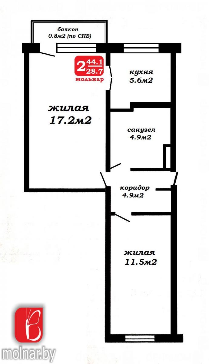 Продам 2-комнатную квартиру в Минске в Первомайском р-не, Зеленый луг, Седых ул., 56