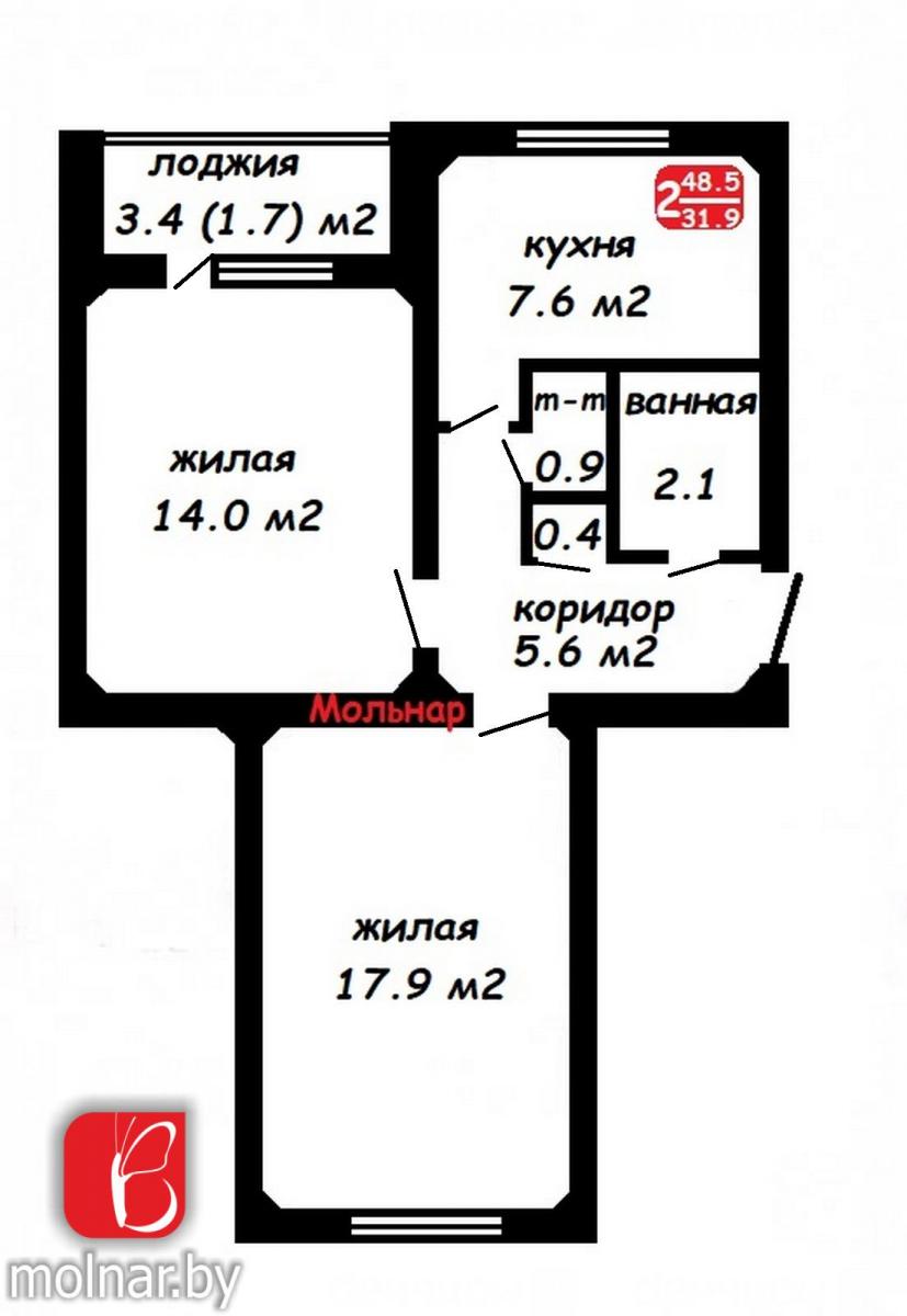 Продам 2-комнатную квартиру в Минске в Заводском р-не, 45/0