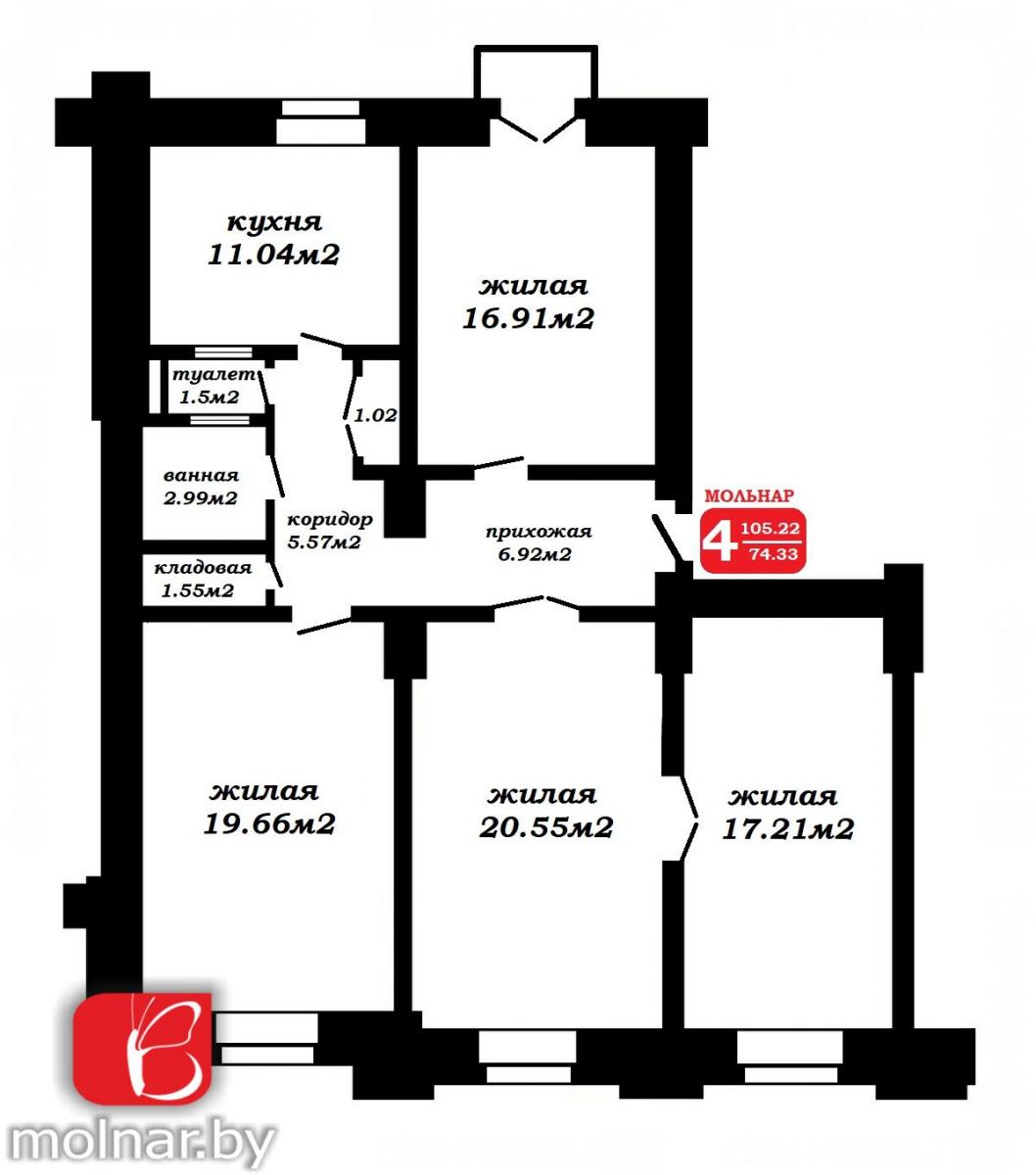 Продам 4-комнатную квартиру в Минске в Советском р-не, 46/0