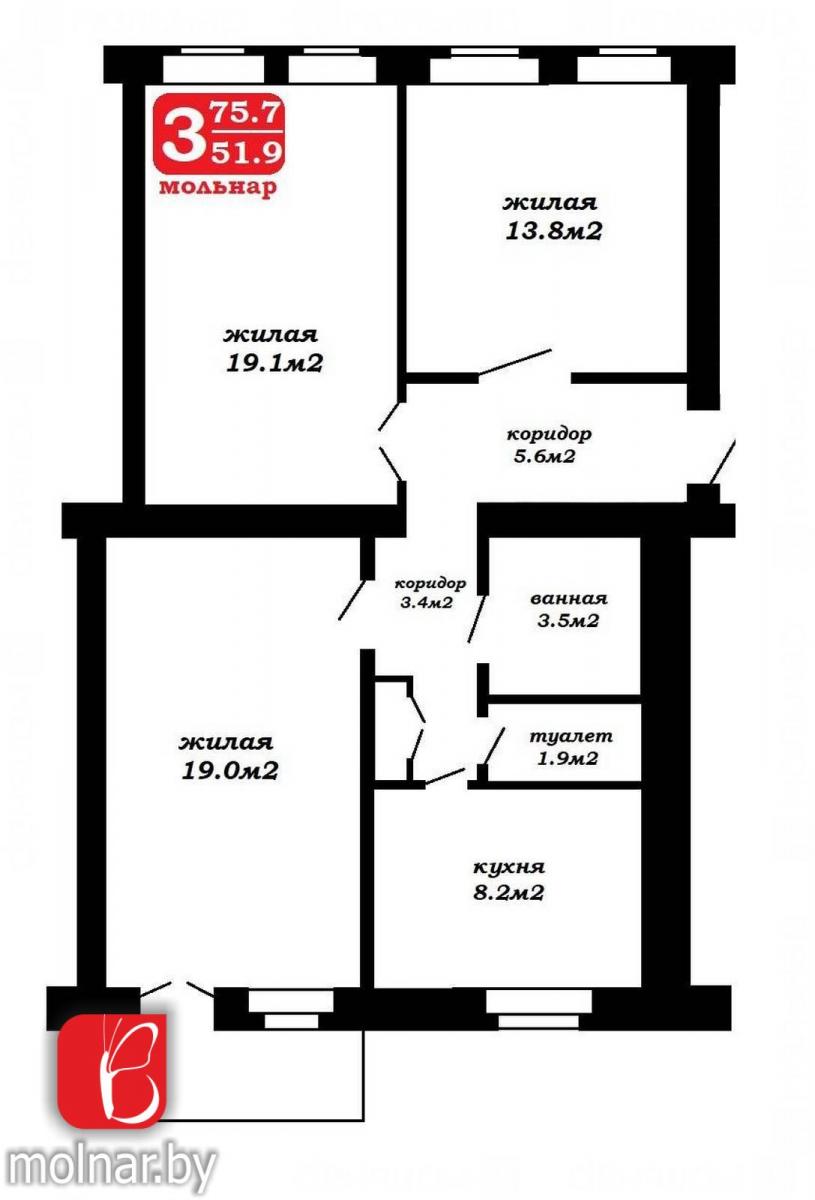 Продам 3-комнатную квартиру в Молодечно, Льва Толстого ул., 10