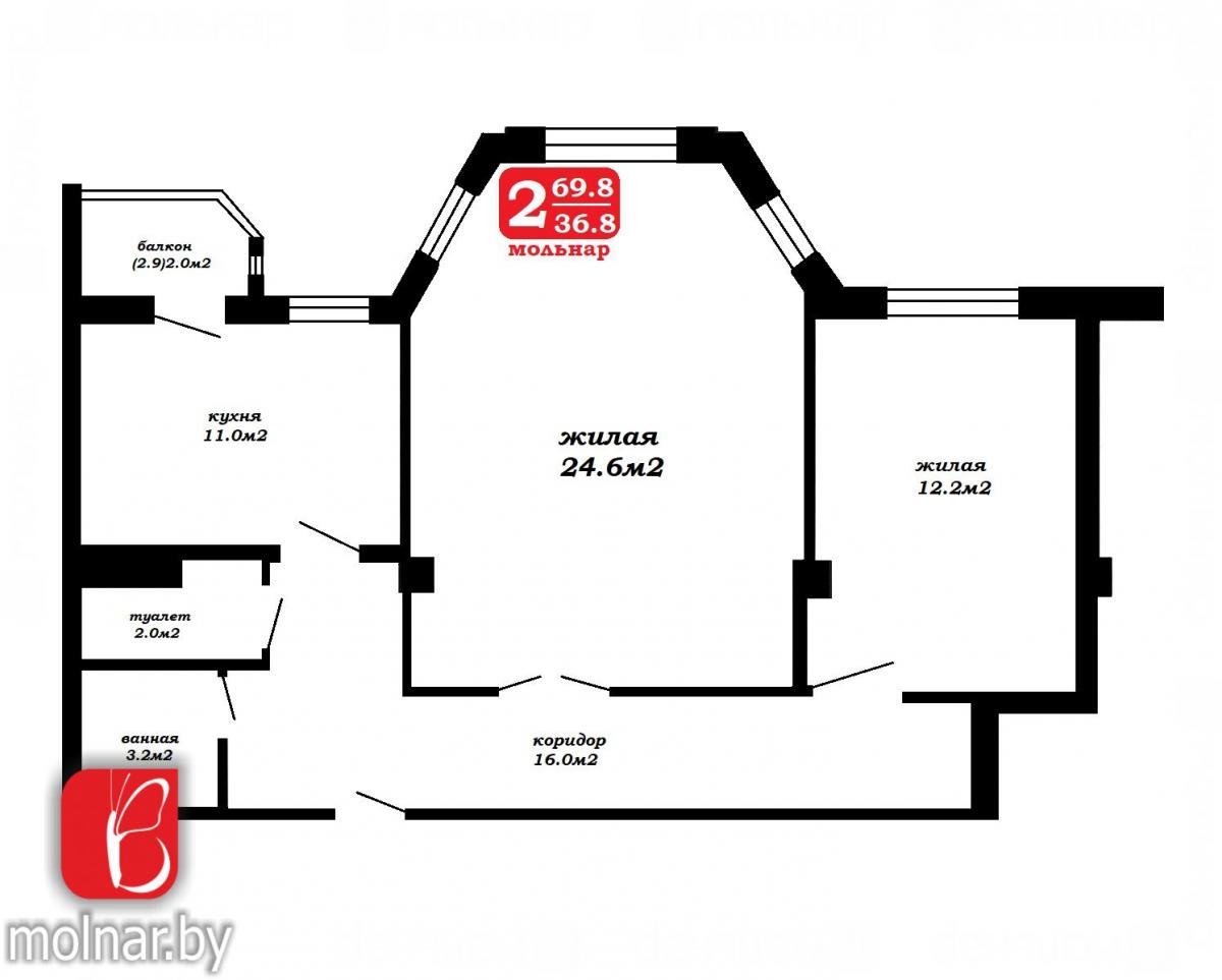 Продам 2-комнатную квартиру в Минске в Фрунзенском р-не, Каменная горка, Налибокская ул., 17